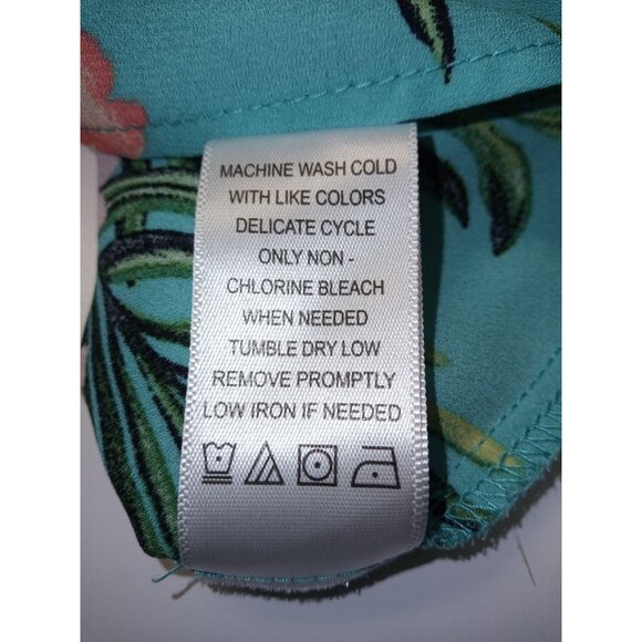 Women's Tropical Floral Blue Pink Blouse Size Medium - Picture 6 of 6